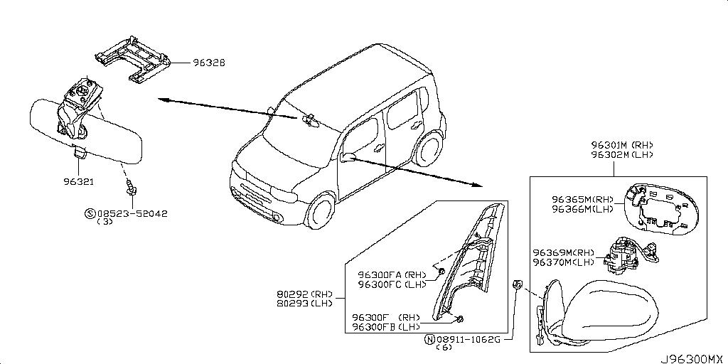 963011FU4C Mirror Assy, Door Nissan YoshiParts