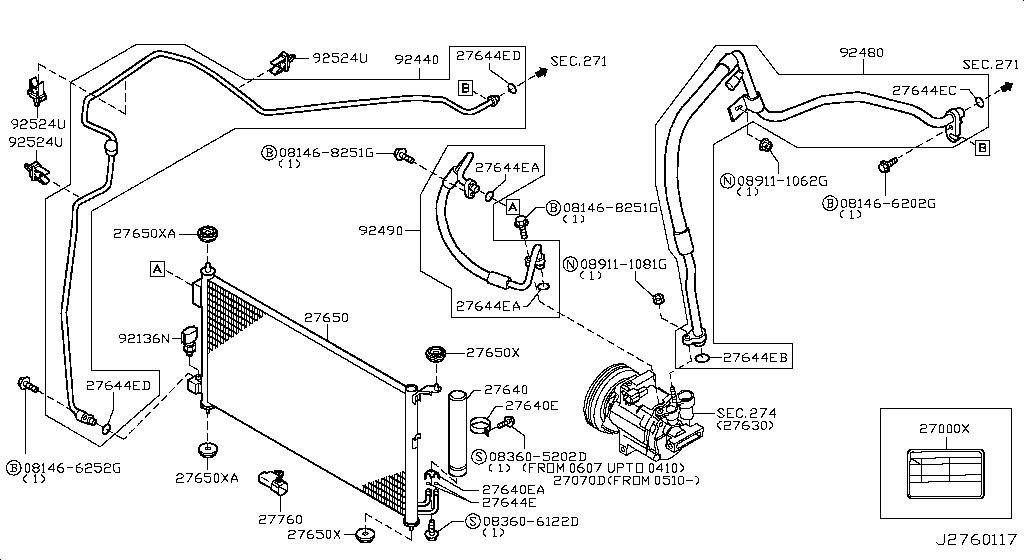 Condensador, tanque de líquido y tuberías