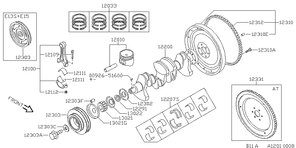Piston, Crankshaft, Flywheel