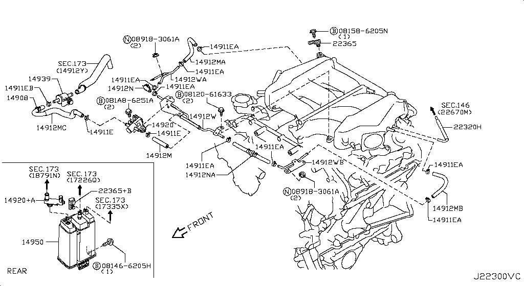 Tubería de vacío de control del motor