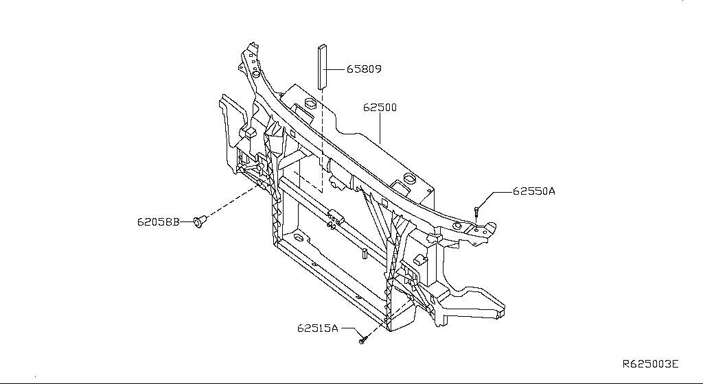 Faldón delantero y soporte del núcleo del radiador