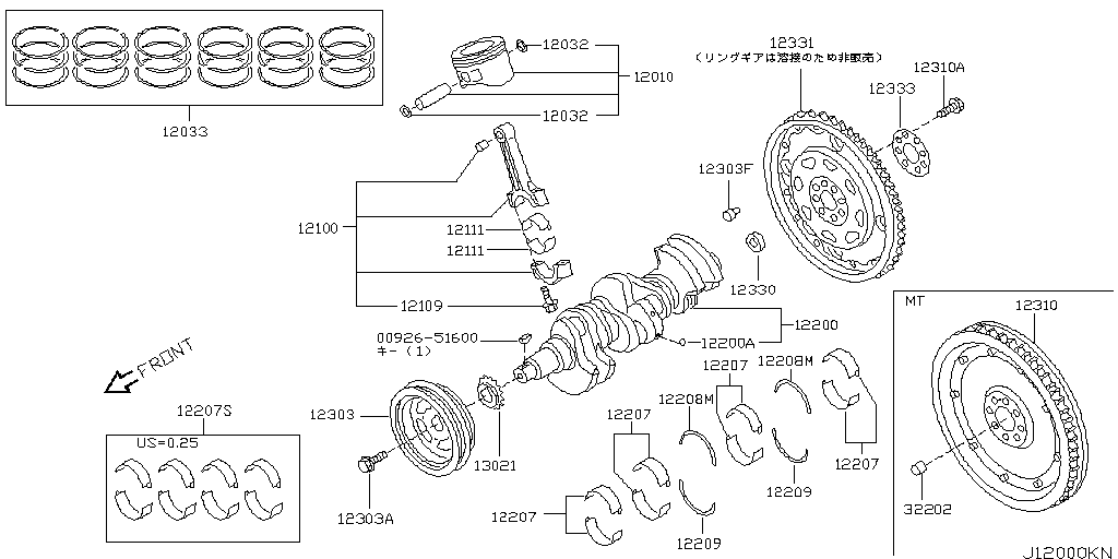 Piston, Crankshaft, Flywheel