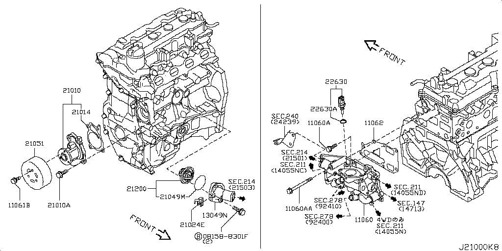Bomba de agua y ventilador de refrigeración y termostato