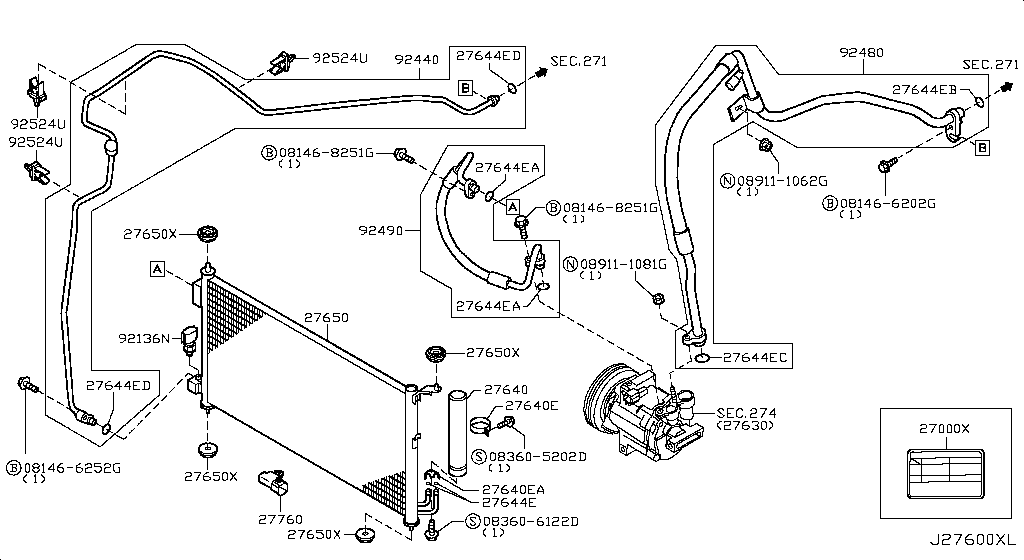 Condensador, tanque de líquido y tuberías