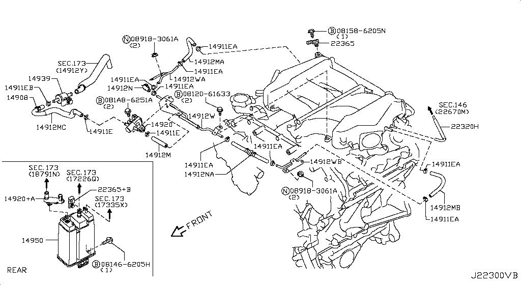 Tubería de vacío de control del motor