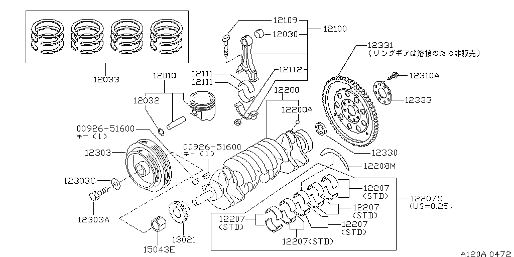 Piston, Crankshaft, Flywheel