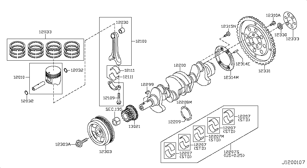 Piston, Crankshaft & Flywheel