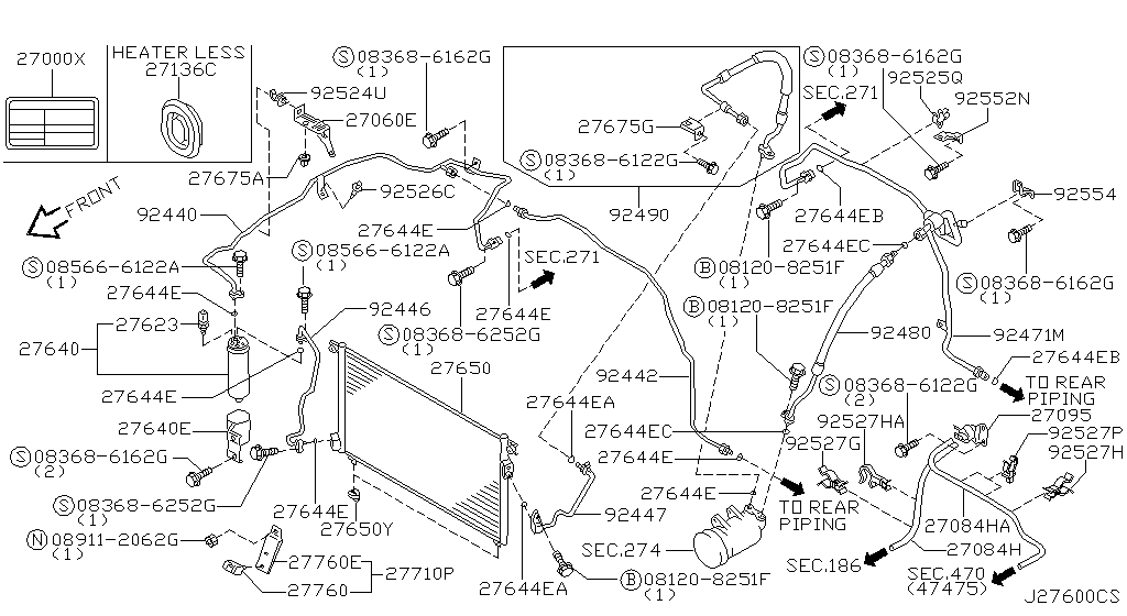 Condensador, tanque de líquido y tuberías