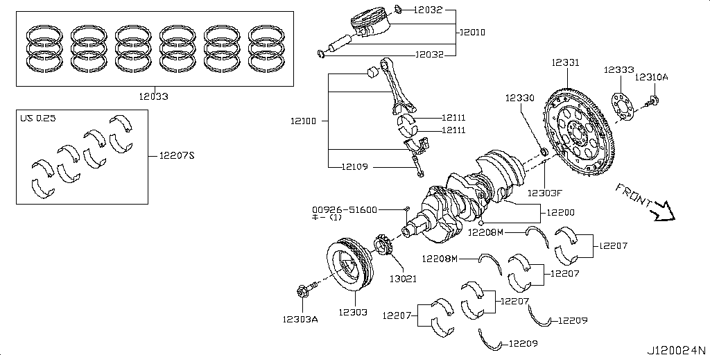 Piston, Crankshaft, Flywheel