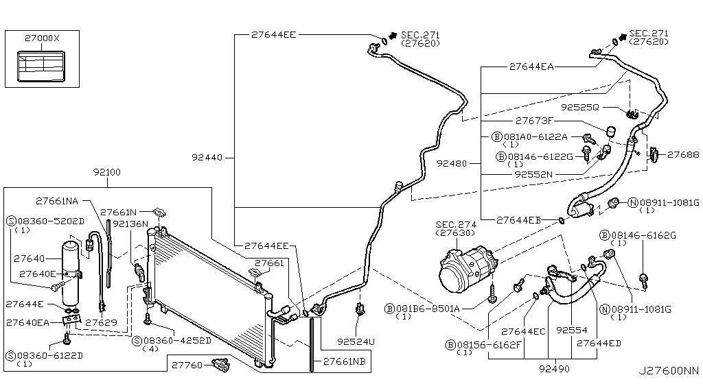 Condensador, tanque de líquido y tuberías