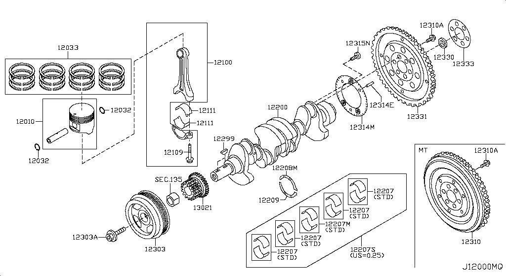 Piston, Crankshaft & Flywheel