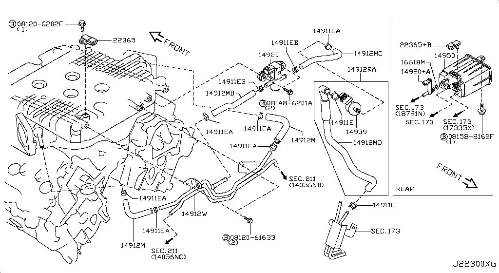 Tubería de vacío de control del motor
