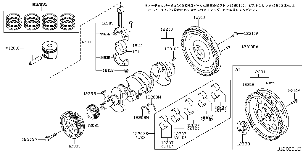 Piston, Crankshaft, Flywheel