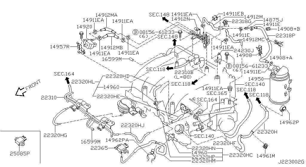 Tubería de vacío de control del motor