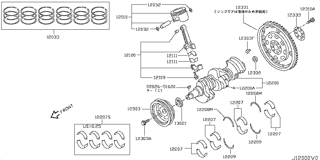 Piston, Crankshaft, Flywheel