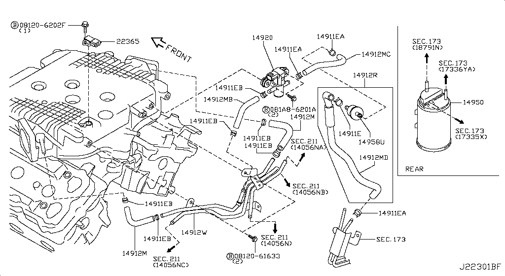 Tubería de vacío de control del motor