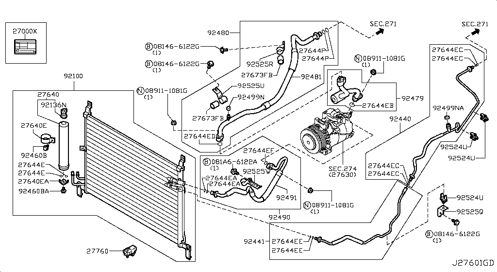 Condensador, tanque de líquido y tuberías