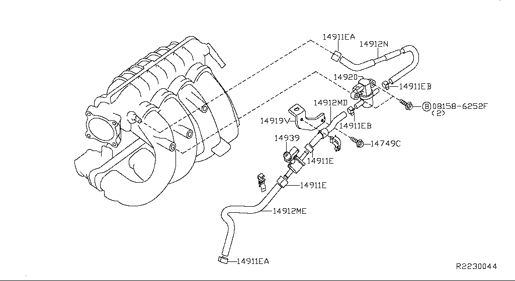 Tubería de vacío de control del motor