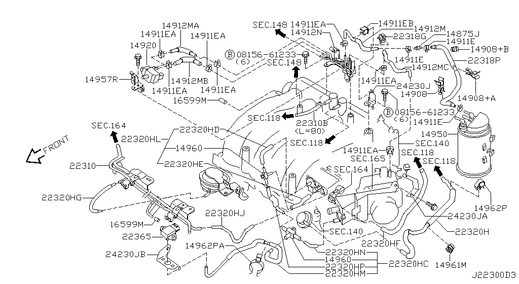 Tubería de vacío de control del motor