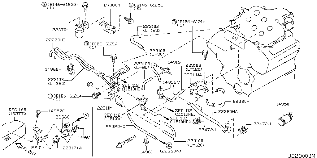 Tubería de vacío de control del motor