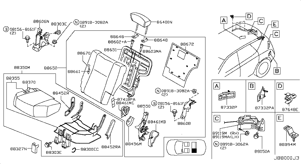 88650CA002 BackRr Seat Nissan YoshiParts