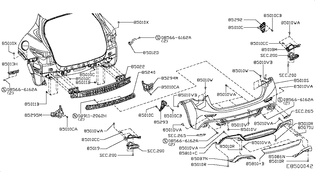 85086-5DL0A Mldg-Rr Bmpr Nissan | YoshiParts