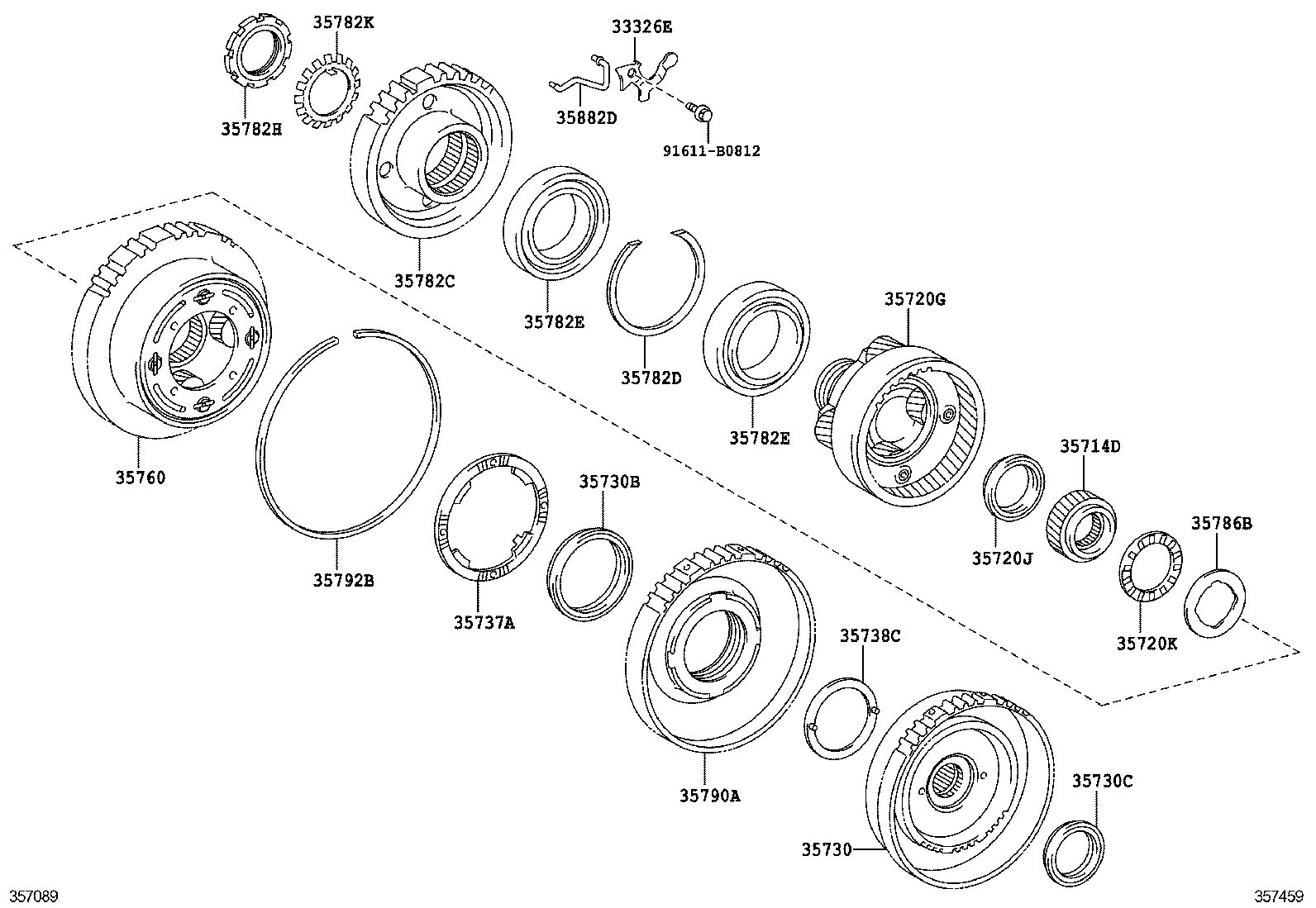 Engranaje planetario, pistón inverso y contraengranaje