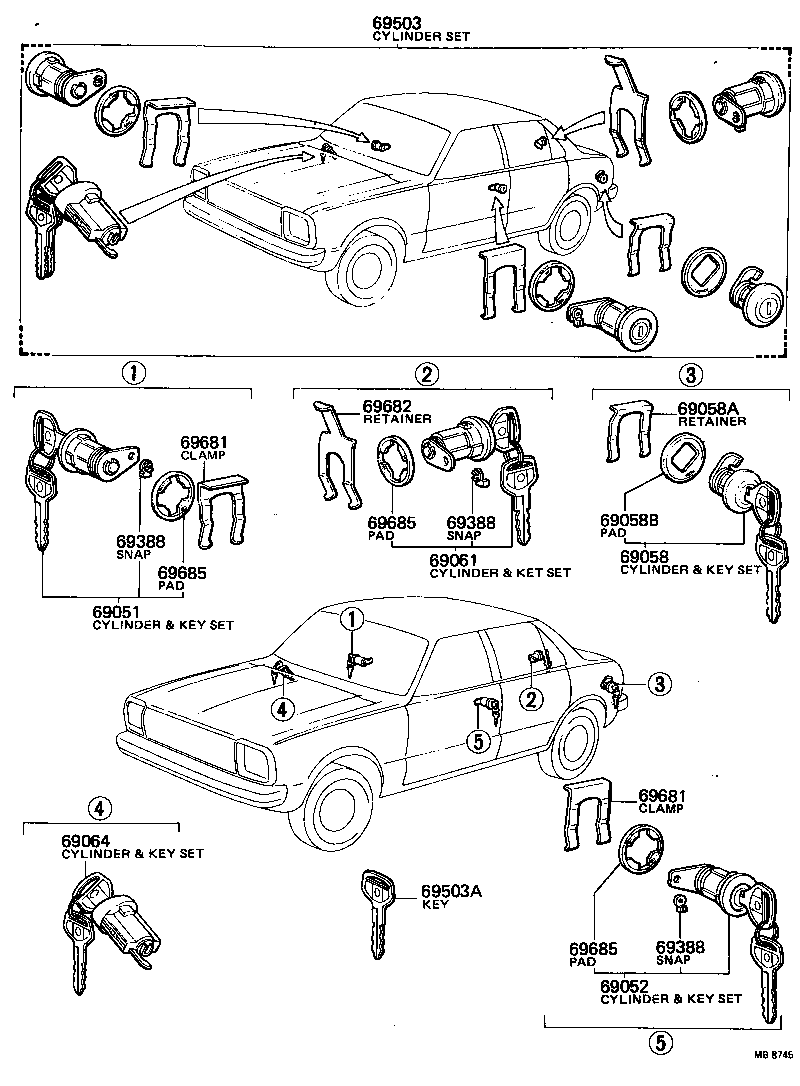 69052-19156 Cylinder & Key Set, Door Lock, Lh Toyota | YoshiParts