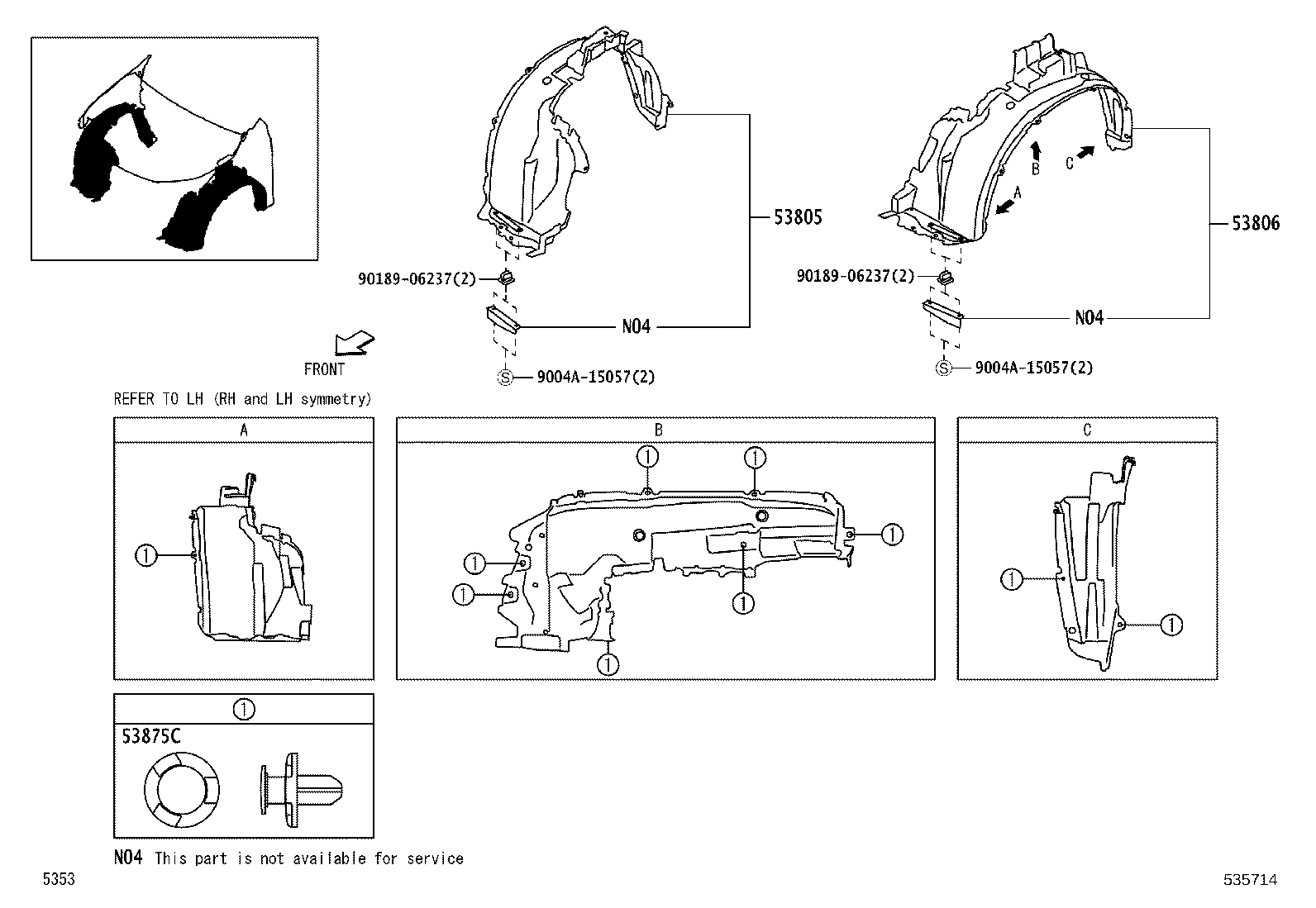 53805-BZ110 Shield Sub-Assy, Front Fender Splash, Rh Toyota