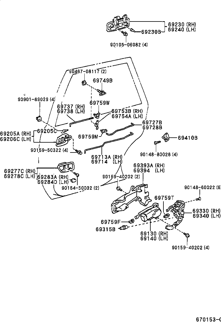 Cerradura y manija de puerta trasera