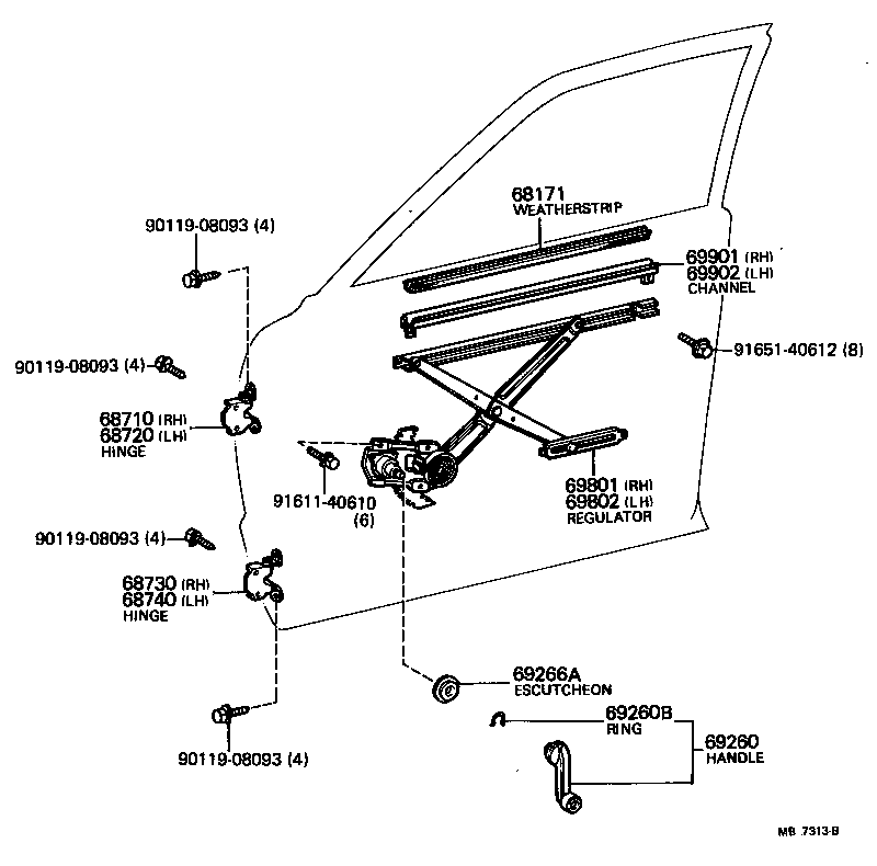 Front Door Window Regulator Hinge