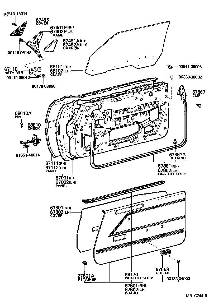 Panel de puerta delantera y vidrio