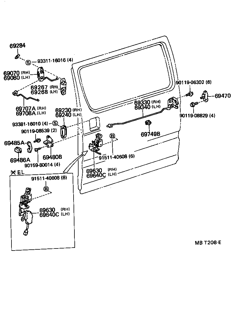 Cerradura y manija de puerta trasera