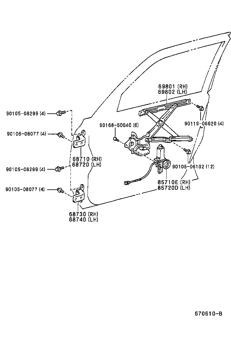 Bisagra del regulador de la ventana de la puerta delantera