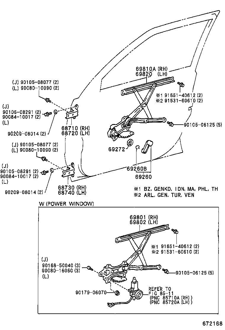 Bisagra del regulador de la ventana de la puerta delantera