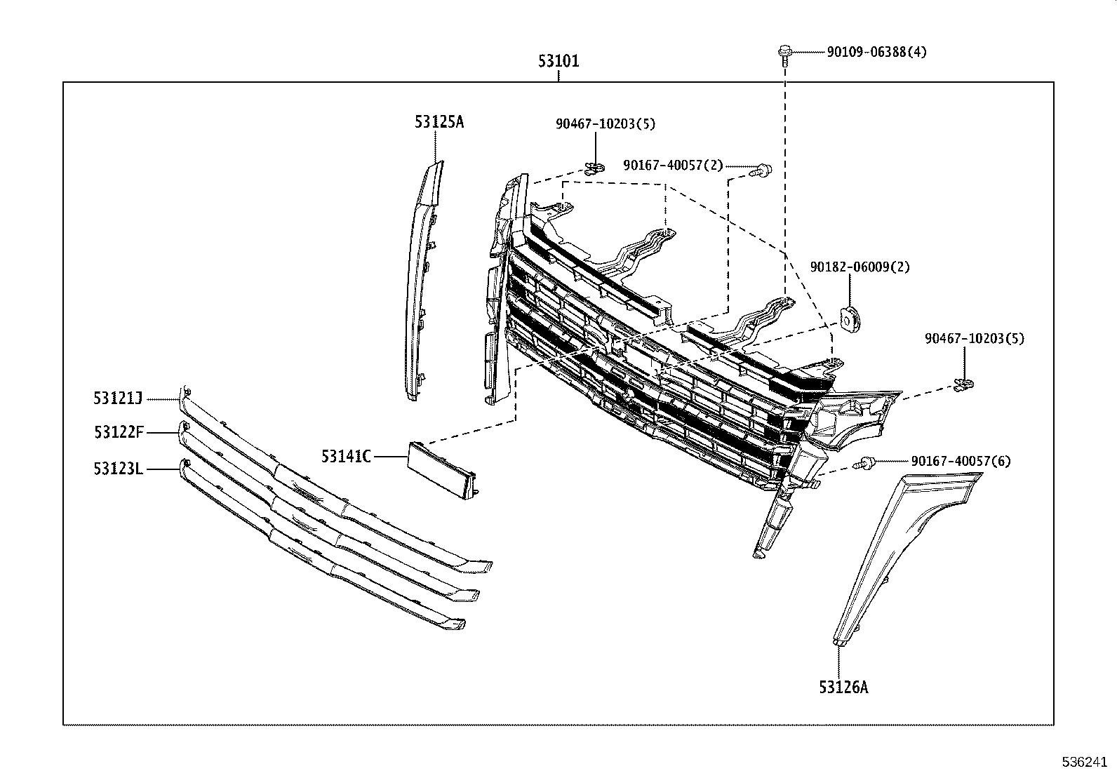 53141-26030 Garnish, Radiator Grille Toyota | YoshiParts
