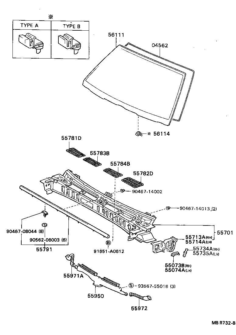 Panel de capó y cristal del parabrisas