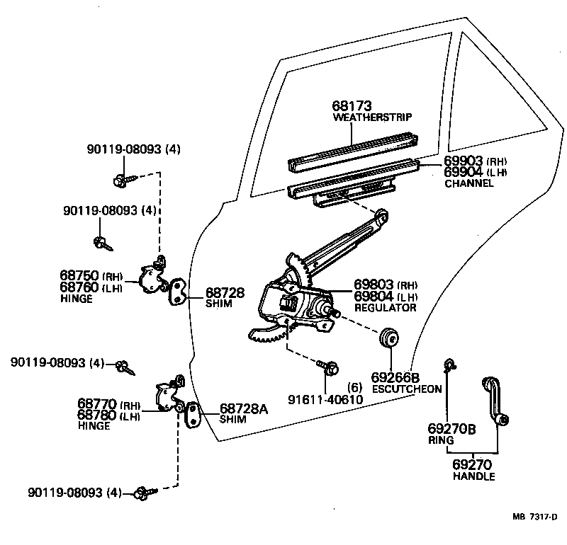 Rear Door Window Regulator Hinge