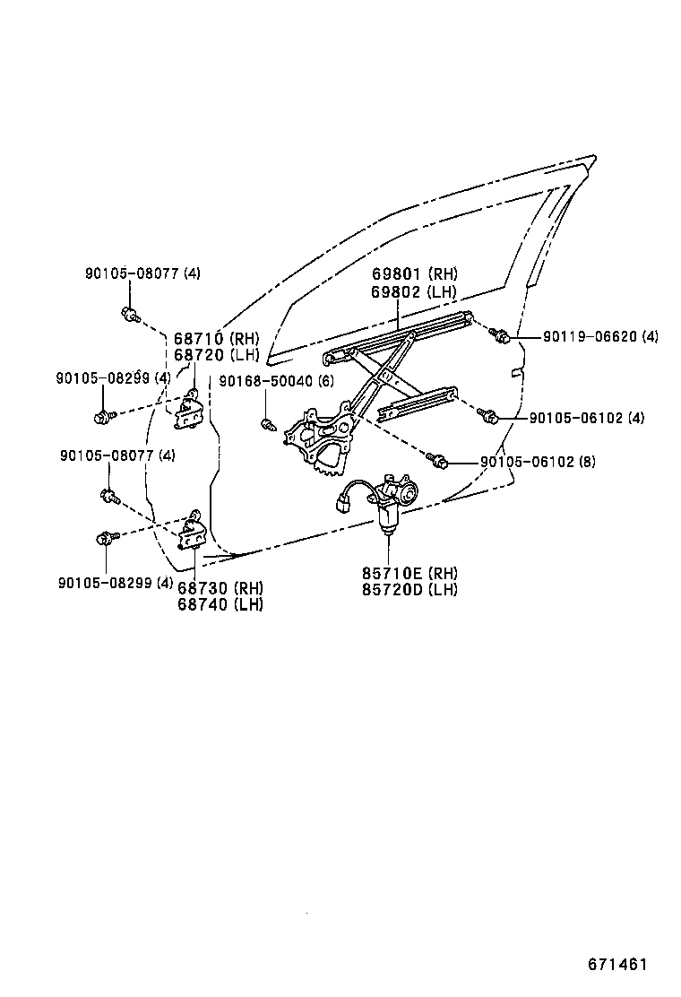 Bisagra del regulador de la ventana de la puerta delantera