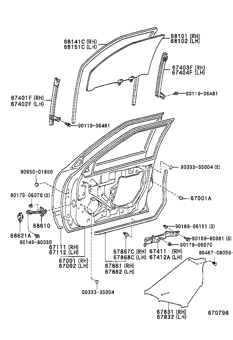 Panel de puerta delantera y vidrio