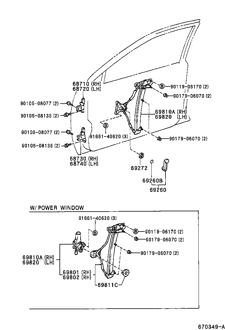 Bisagra del regulador de la ventana de la puerta delantera