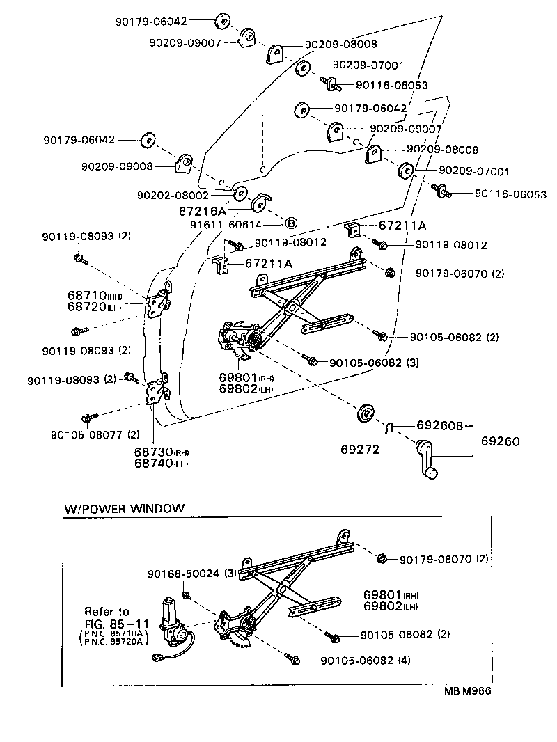 Bisagra del regulador de la ventana de la puerta delantera