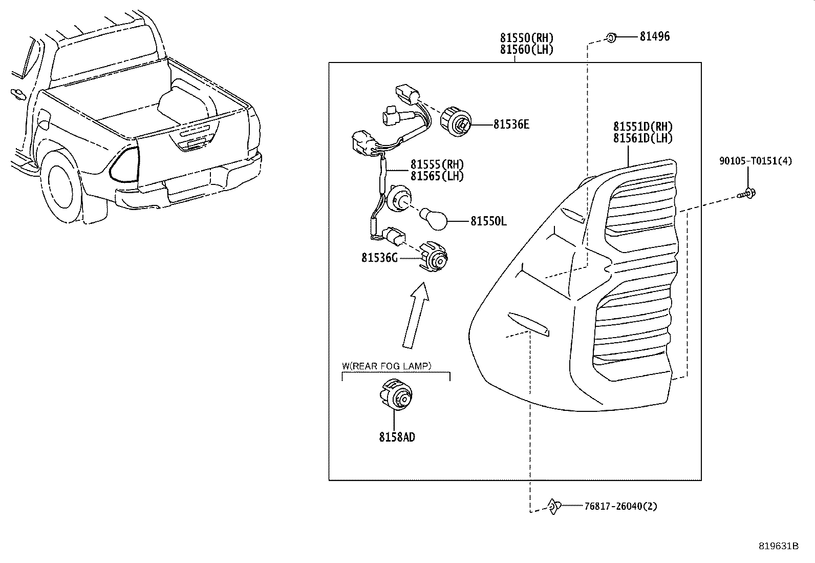 81550-0K261 Lamp Assy, Rear Combination, Rh Toyota | YoshiParts