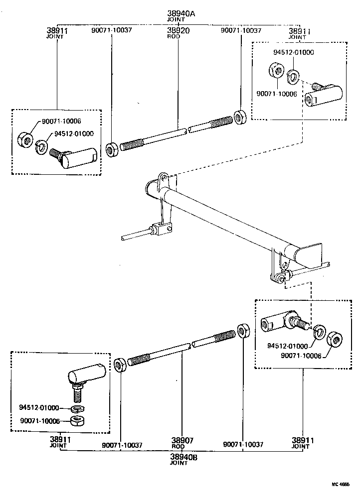 Palanca y enlace de toma de fuerza