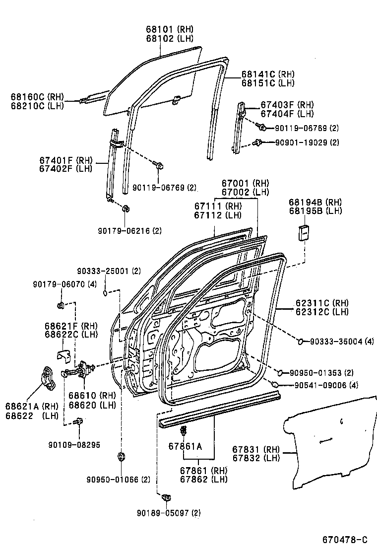 Panel de puerta delantera y vidrio