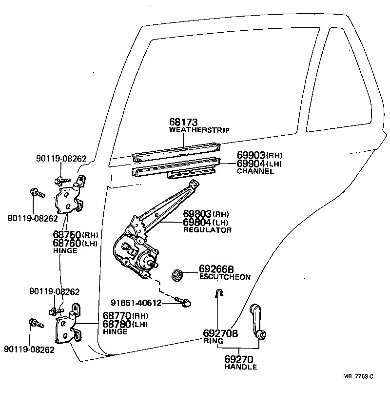 Rear Door Window Regulator Hinge