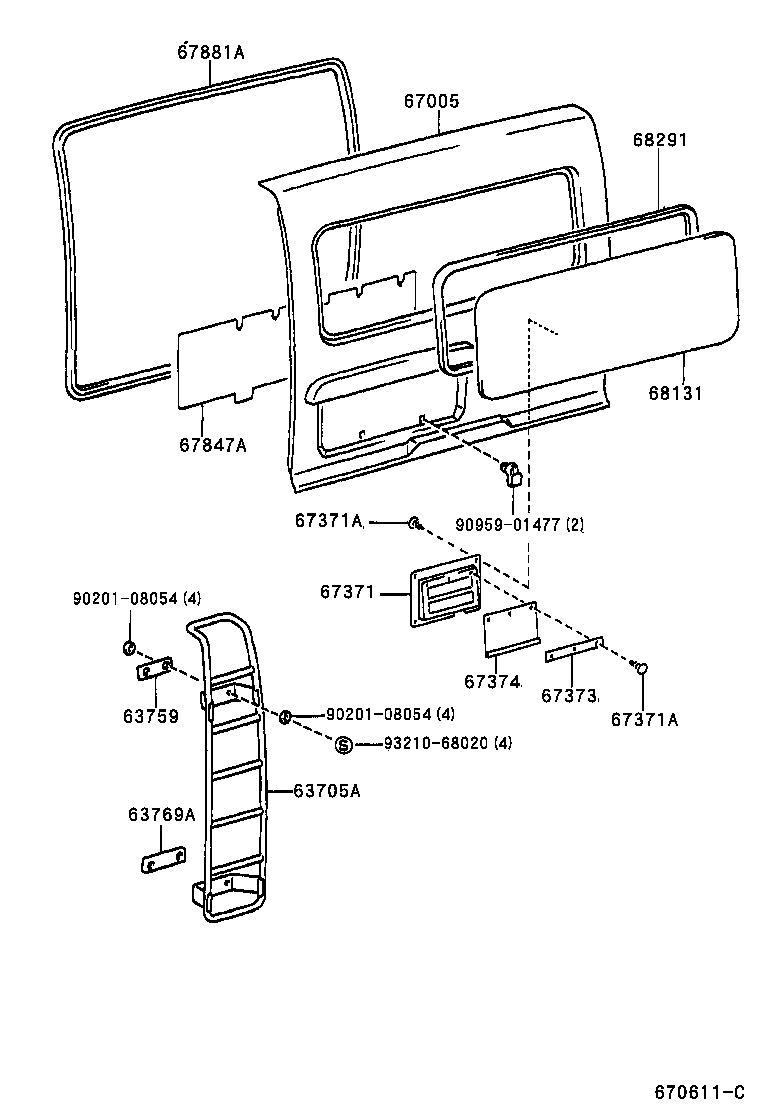 Vidrio del panel de la puerta trasera