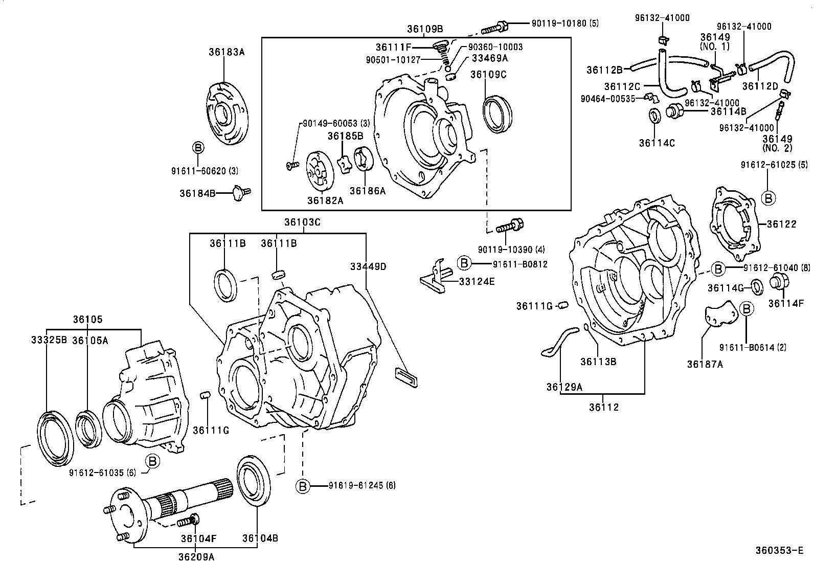 Caja de transferencia y carcasa de extensión