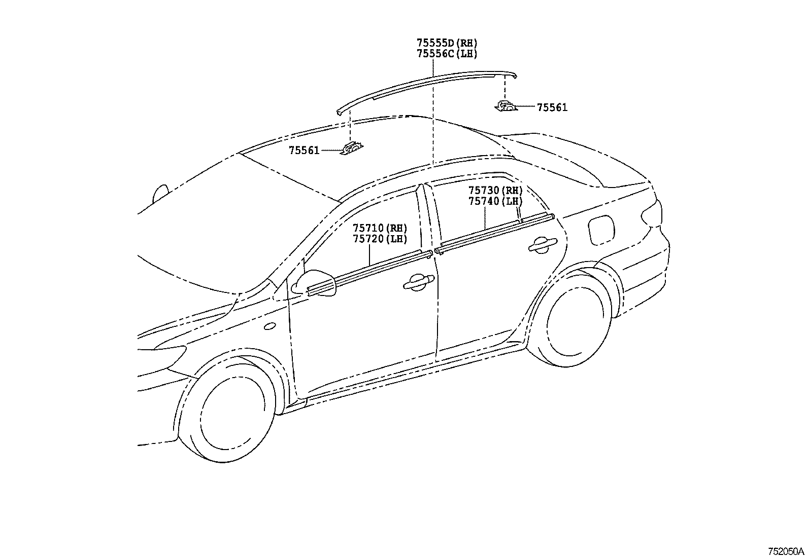 75740-12400 Moulding Assy, Rear Door Belt, Lh Toyota | YoshiParts