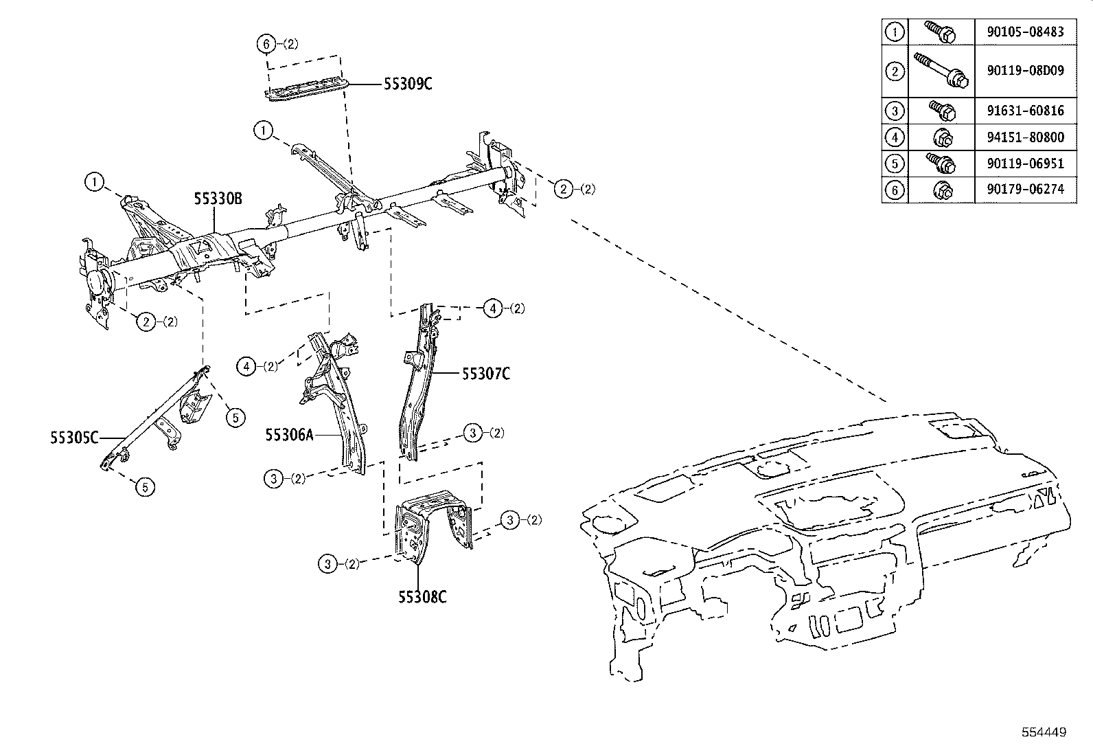 55309-48010 Reinforcement Sub-Assy, Instrument Panel, Center Lexus ...